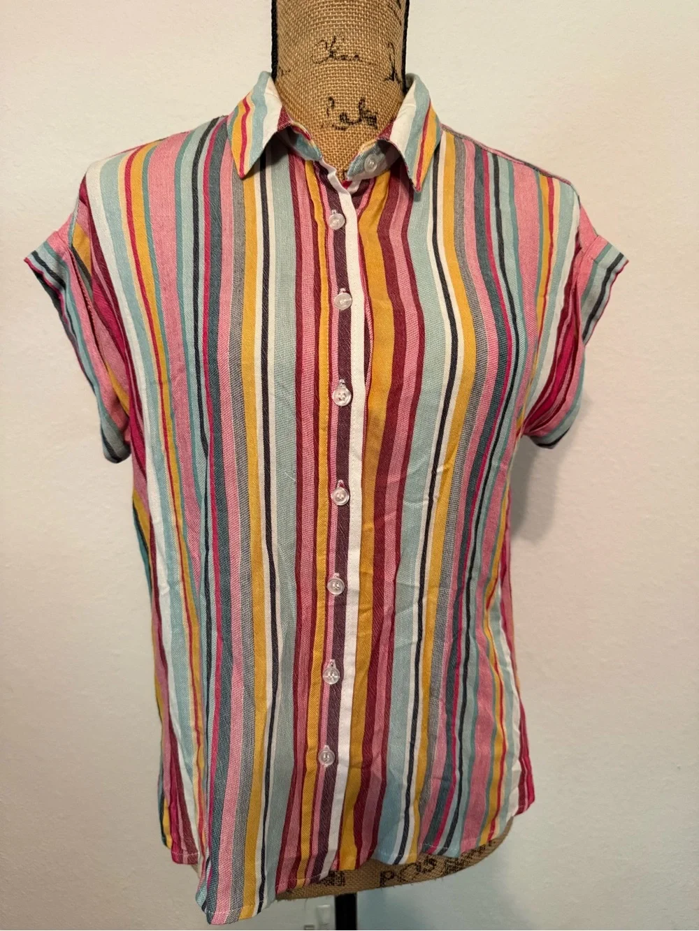 Harper Heritage Linen Button up Striped Short Sleeve Top - Picture 1 of 11